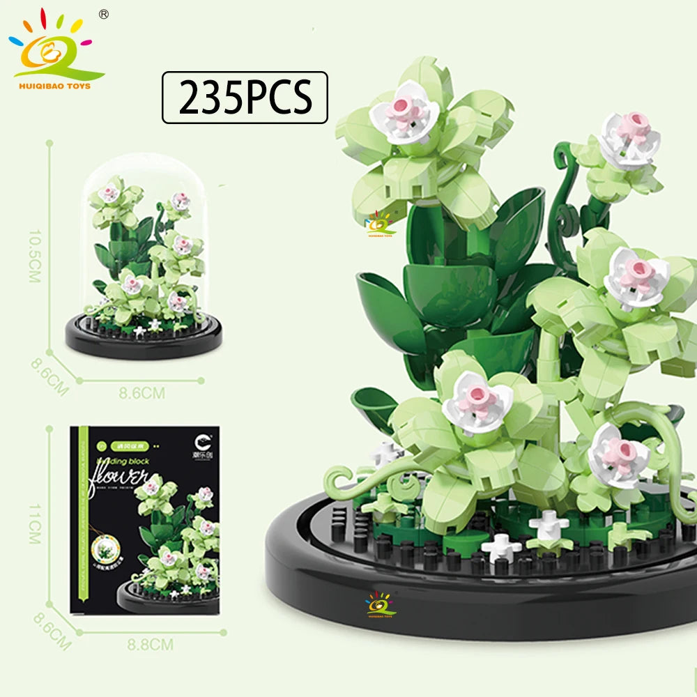 HUIQIBAO MOC Eternal Bouquet Micro Building Blocks – DIY Flower Model and Home Desk Decoration Toy for Kids