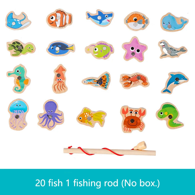 Montessori Wooden Magnetic Fishing Toys – Marine Life Cognition, Early Educational Parent-Child Interactive Game
