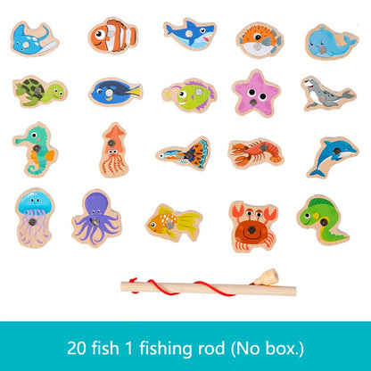 Montessori Wooden Magnetic Fishing Toys – Marine Life Cognition, Early Educational Parent-Child Interactive Game