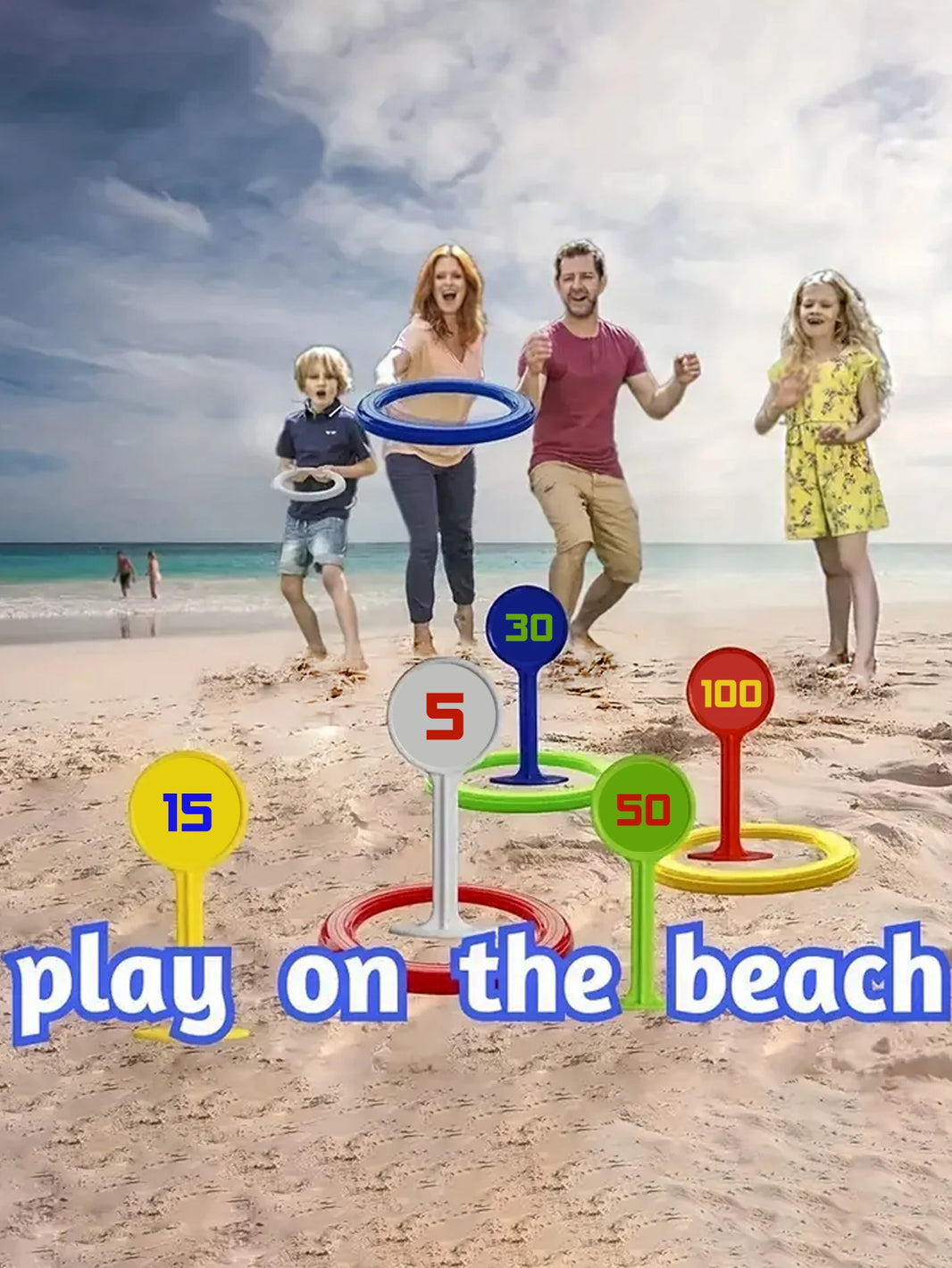 Rainbow Ring Toss Game - Colorful Stacking Toss Set for Kids & Adults, Beach & Backyard Party Game