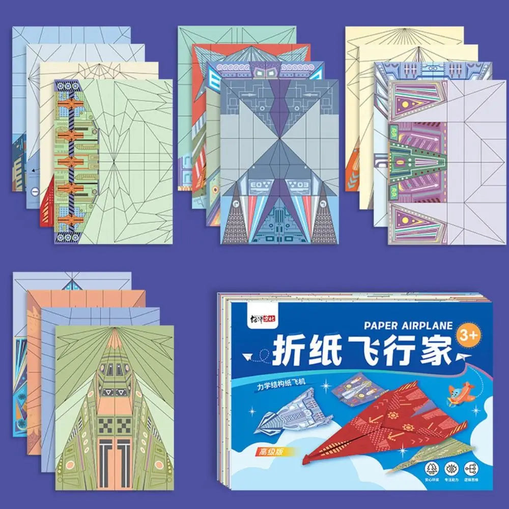 Handmade Colored Paper Set Montessori Airplane Origami Cartoon 3D Versatile Paper Aircraft Toy