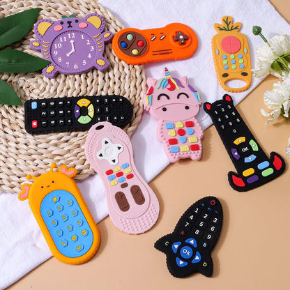 TYRY.HU 1Pc Baby Silicone Teether - Remote Control Shape, Rodent Gum Pain Relief, Sensory Educational Teething Toy for Kids