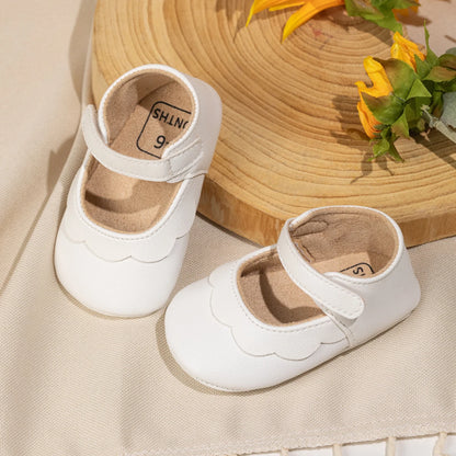Meckior Baby Girl Shoes – Leather Rubber Sole Anti-Slip Toddler First Walkers, Newborn Infant Crib Shoes