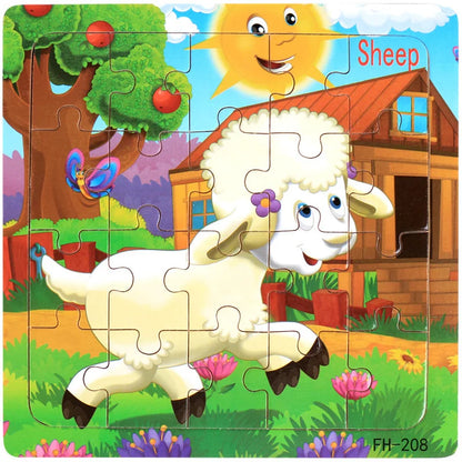 New 20 Piece Wooden 3D Puzzle, Cartoon Animal & Vehicle Jigsaw, Montessori Educational Toy for Kids, Baby 1-3 Years