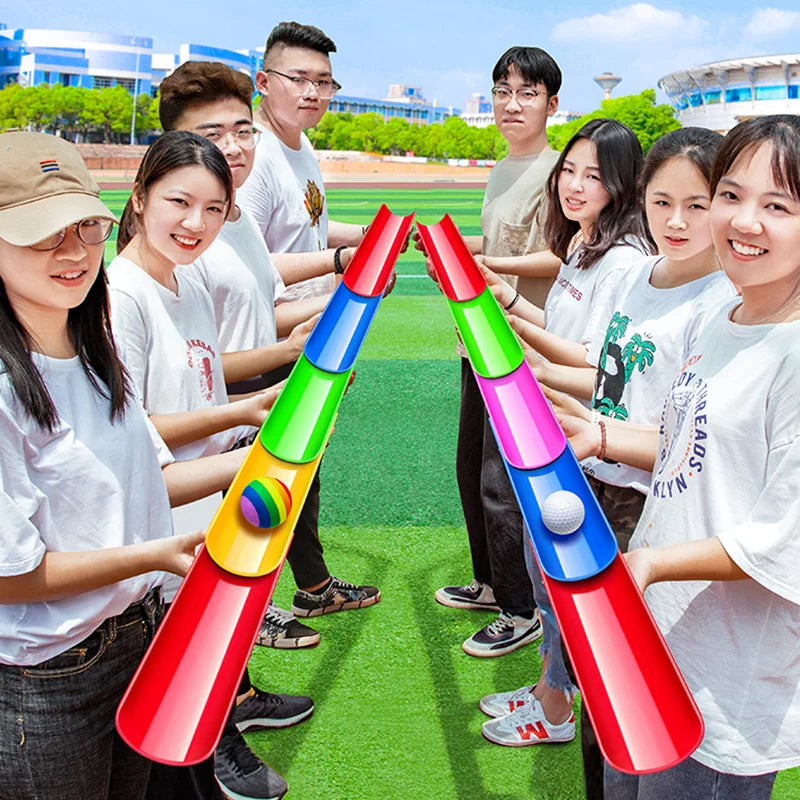Cooperative Team-Building Track Game – Outdoor/Indoor Kids & Adult Party Set, 5 Half-Pipes + 2 Ping Pong Balls, 40 & 50 cm (15.7 & 19.7 in)