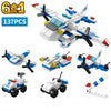 6-in-1 Building Blocks Set – Police Car, Sports Car, Fire Engine, Loader, Truck and Plane – Small ABS Bricks Compatible with Standard Interlocking Bricks – Kids STEM Toy Gift