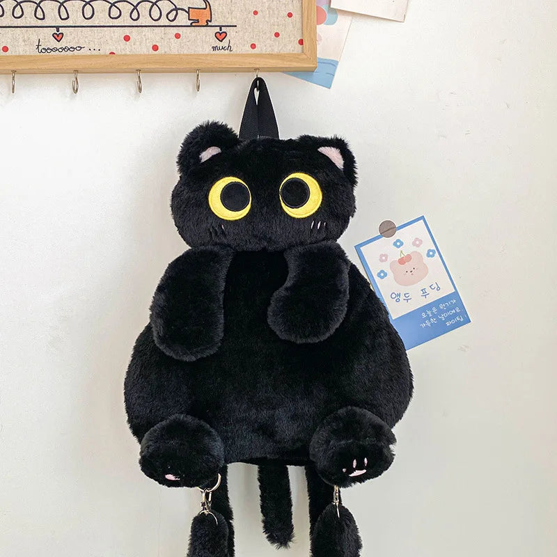 Kids Kawaii Plush Big Eyes Cat Backpack – Large Capacity Soft Stuffed Animal School Shoulder Bag for Boys and Girls
