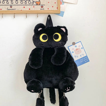 Kids Kawaii Plush Big Eyes Cat Backpack – Large Capacity Soft Stuffed Animal School Shoulder Bag for Boys and Girls