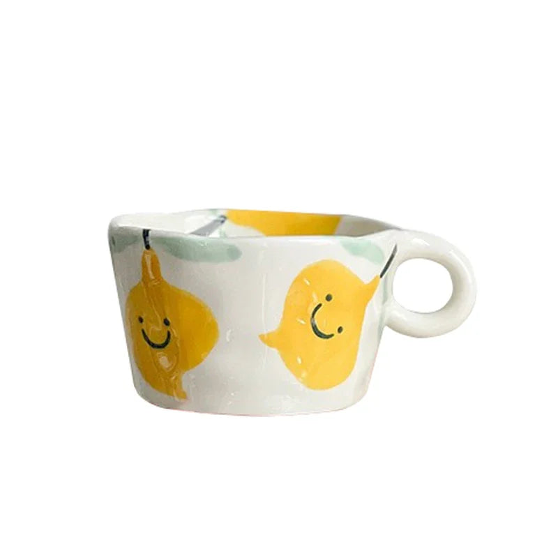 300ml (10 fl oz) Hand-Pinched Irregular Ceramic Mug – Cute Strawberry & Flower Coffee Cup, 10.3×6.2 cm (4.06×2.44 in) Gift for Kids & Girls