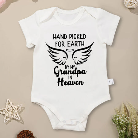 “Hand Picked for Earth by My Grandpa in Heaven” – Cute Newborn Onesie, Cotton Baby Bodysuit for Boys & Girls, Special Gift for Newborns