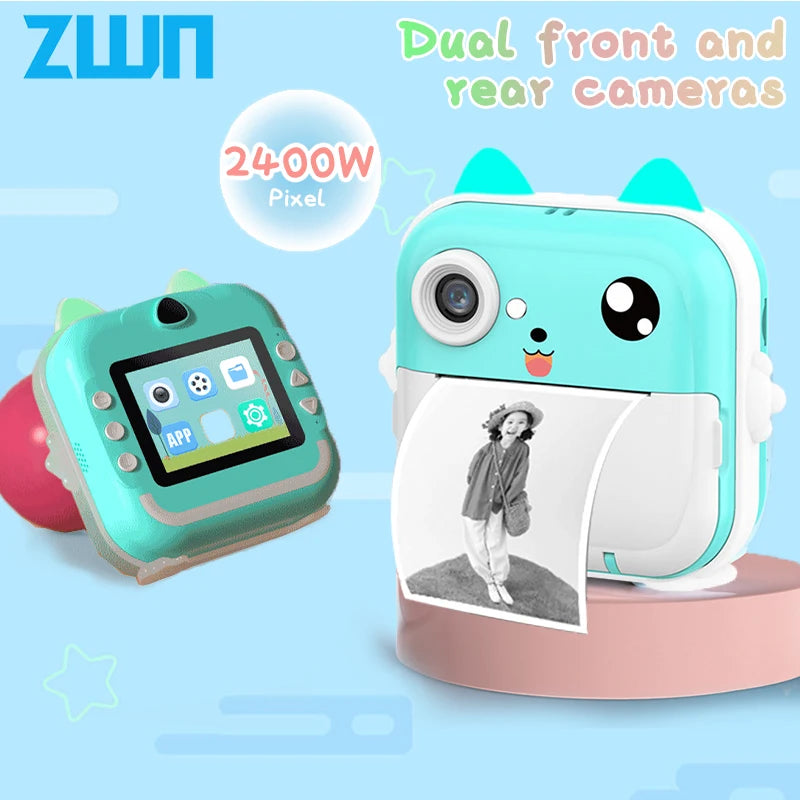 Children's 1080P HD Digital Camera with Instant Thermal Print, Photo and Video, Includes TF Memory Card