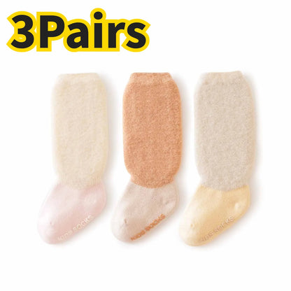 3 Pairs Winter Thick Warm Plush Baby Stockings - Super Soft Knee-High Socks for Newborns, Infants & Toddlers | Long Socks for Boys & Girls, 0-5Y