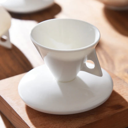 PDQ Bone China Espresso Cup & Saucer with Spoon — Single Small Handgrip Coffee Mug for Women