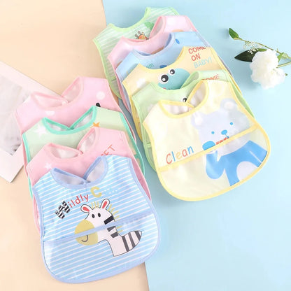 5-Piece Set – Random Cartoon Animal Waterproof Baby Bibs for Boys & Girls, Adjustable Toddler Feeding Bibs & Saliva Bibs - Kidzy Market