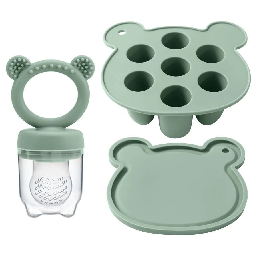 Baby Ice Cream Pops Silicone Mold - Popsicle Maker & Fruit Feeding Pacifier, Teething Toy, BPA-Free Baby Snack Stuff (3pcs)
