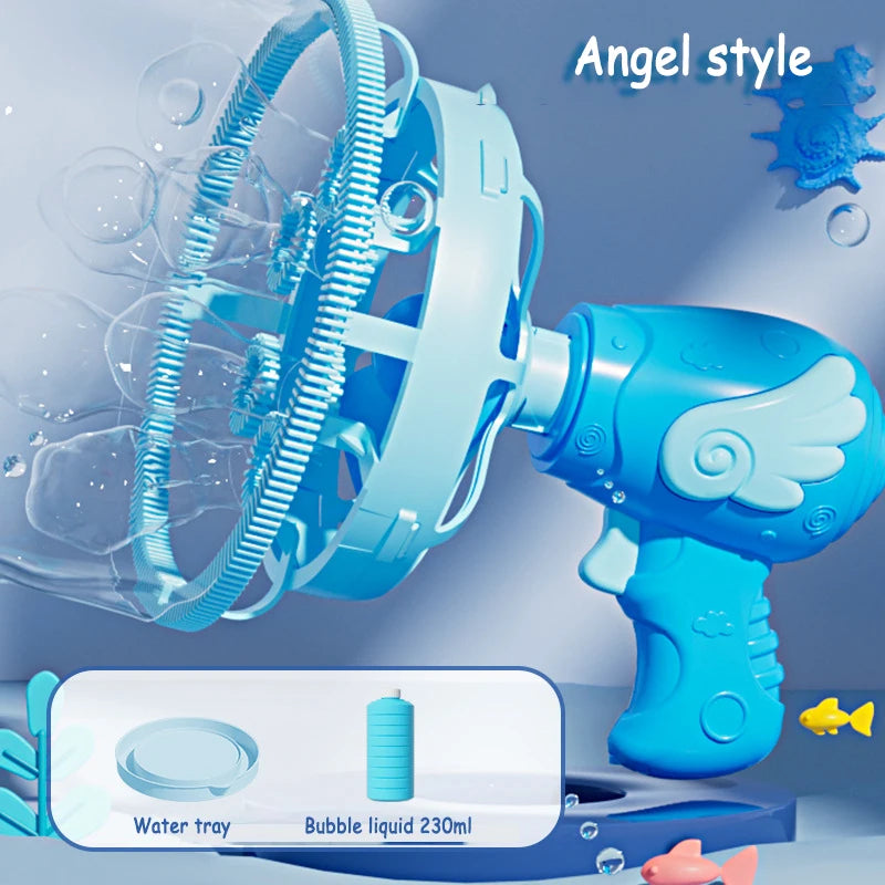 Kids Handheld Bubble Machine – Double-Layer Bubble Fan Bubble Gun with 230 ml Bubble Solution, Outdoor Party Toy Gift