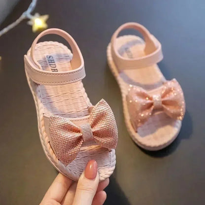 Kids’ Summer Shoes – Girls’ Bow Sandals, Non-Slip Soft Soled Korean Style Beach Sandals, Sweet Princess Shoes