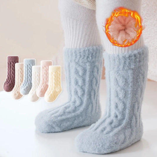 Winter Baby Mid-Tube Socks - Fleece Thick Newborn Socks | Warm, Soft Solid Color Toddler Socks
