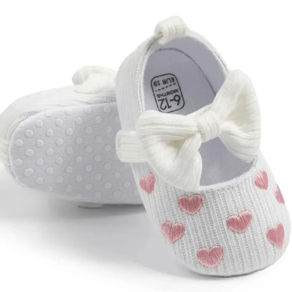Meckior Spring Autumn Cotton Sole Baby Girl Shoes – Newborn Toddler Bow Love First Walkers Anti-Slip Moccasins
