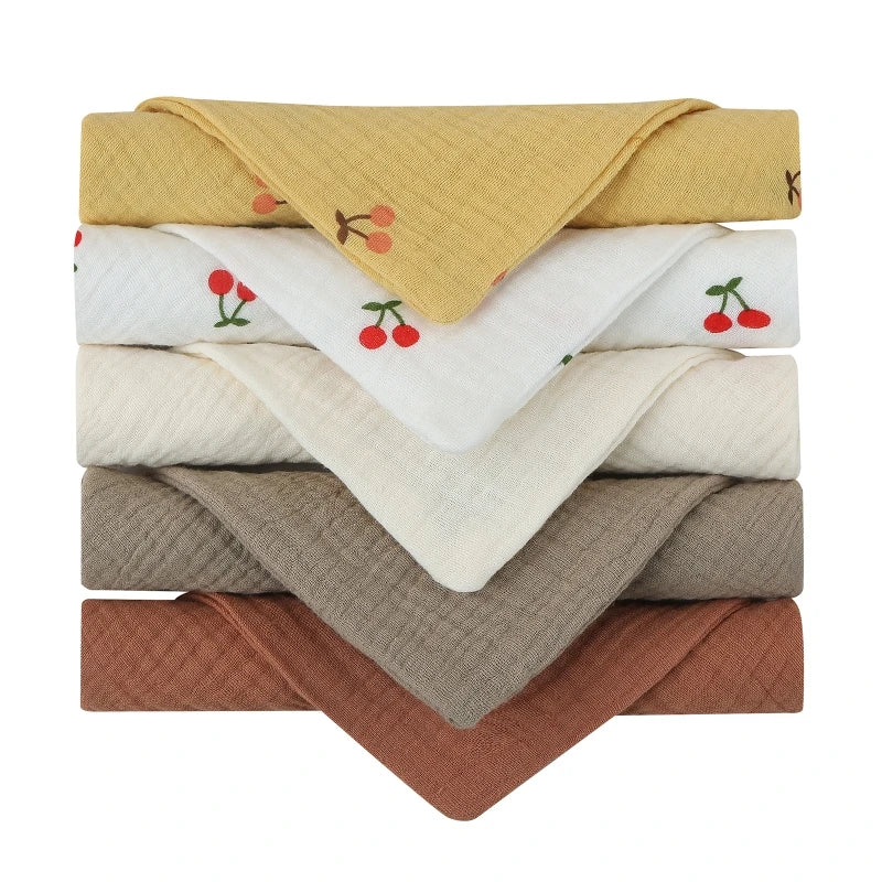 5 Pcs Baby Cotton Square Towel – Muslin Cloth, Infant Hand/Face Washcloth, Feeding Bib, Burp Cloth & Saliva Towel - Kidzy Market