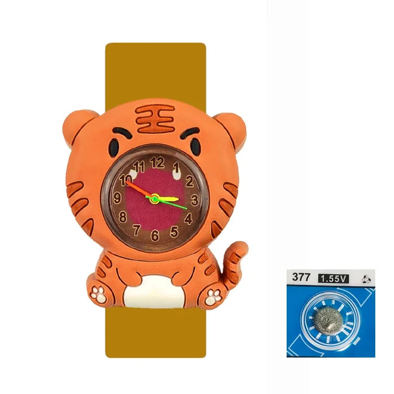 Children’s Cartoon Watch for Ages 2-14 Boys and Girls Soft Silicone Slap Bracelet Student Wristwatch