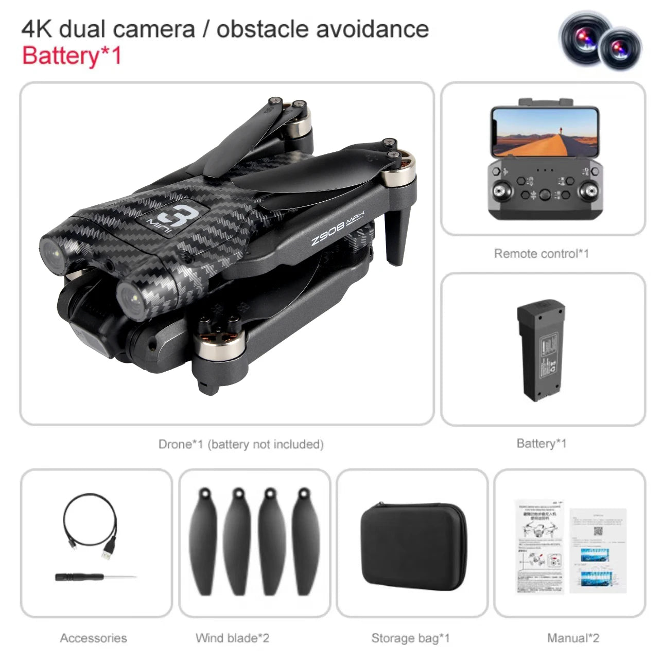 KBDFA Mini Z908Pro Max Drone with 4K ESC Camera and WiFi FPV