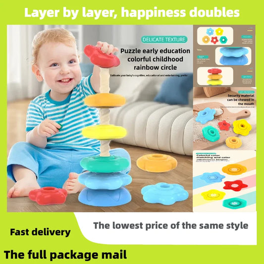 Rainbow Spinning Tower Toy – Stacking Educational Toy for Kids, Strong ABS Plastic