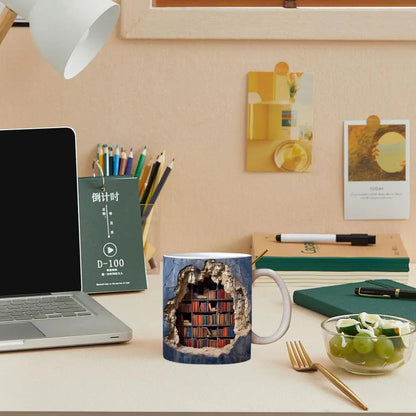 3D Bookshelf Ceramic Coffee Mug - Book Lovers Novelty Cup, Multi-Purpose Gift (3.5 in)