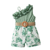 Toddler Girls Summer Jumpsuit – Floral Print Overalls with Belt (Casual Outfit, 1-5 Years)