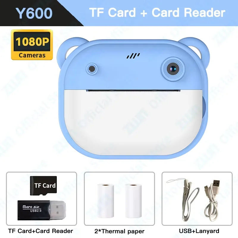 Children's 1080P HD Digital Camera with Instant Thermal Print, Photo and Video, Includes TF Memory Card