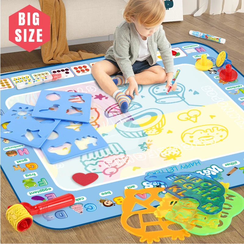 100x80CM Magic Water Drawing Mat – Reusable Doodle and Coloring Board with Magic Pens, Montessori Educational Toy for Kids