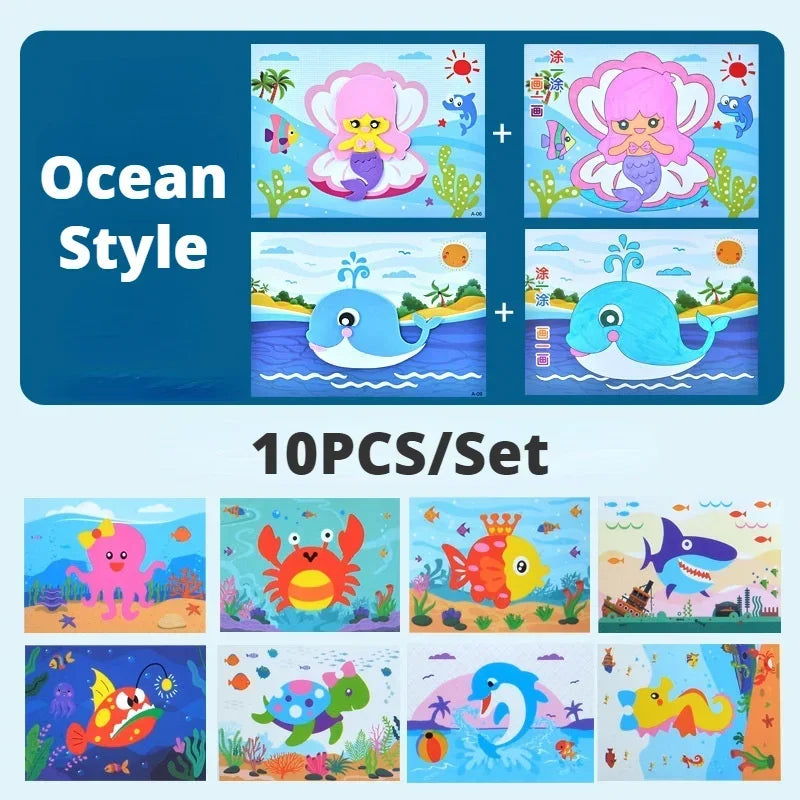 10Pcs 3D EVA Foam Sticker Puzzle Cartoon Animal Craft Toys for Kids – DIY Educational Drawing Game