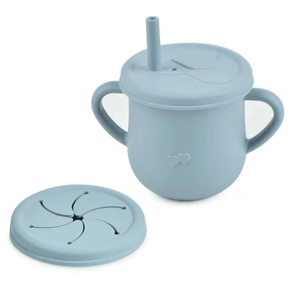 Kids Cup Silicone Food Storage Box - Solid Color Baby Sippy Cup, Portable Children Snacks Container with Lid, BPA-Free, 200ml (6.8oz)