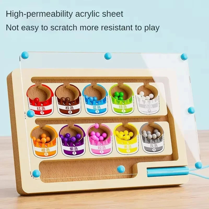 Montessori Magnetic Maze Color Sorting Game – Kids Fine Motor Training Toy with Pen-Controlled Moving Beads, Sensory and Educational Play