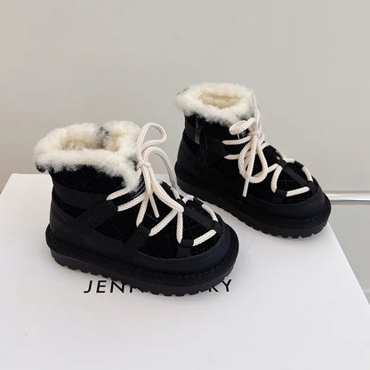 Winter Children Snow Boots Genuine Leather Warm Plush Non-Slip Toddler Boots