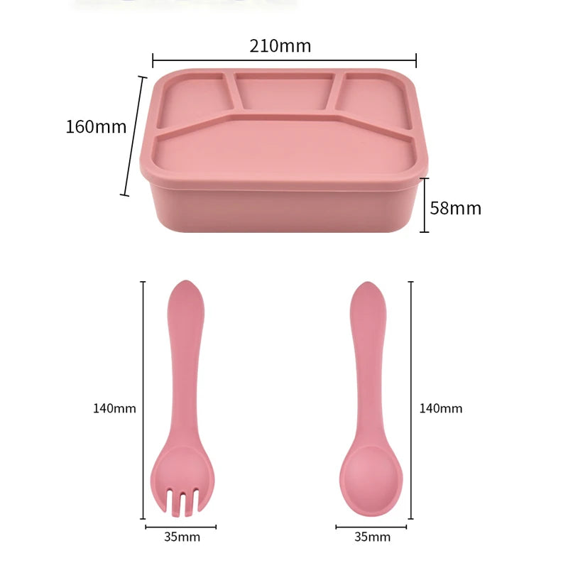 Silicone Lunch Box with Cover, Fork & Spoon – Reusable Fresh-Keeping Food Containers, Fruit Snack Bento Box, Picnic Case