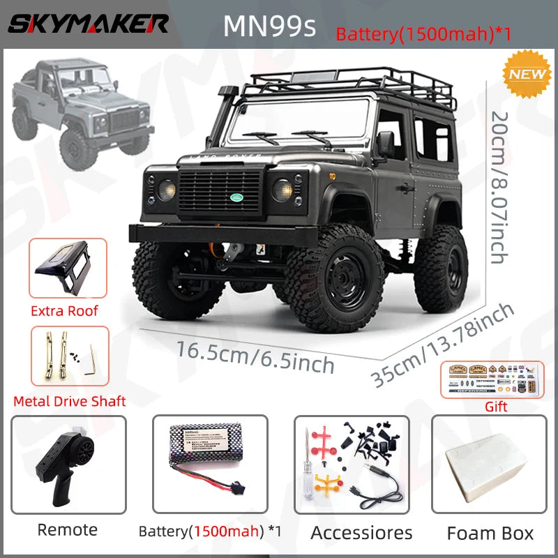 MN99s MN98 1:12 RC Rock Crawler Defender with 4WD and 2.4G Remote Control
