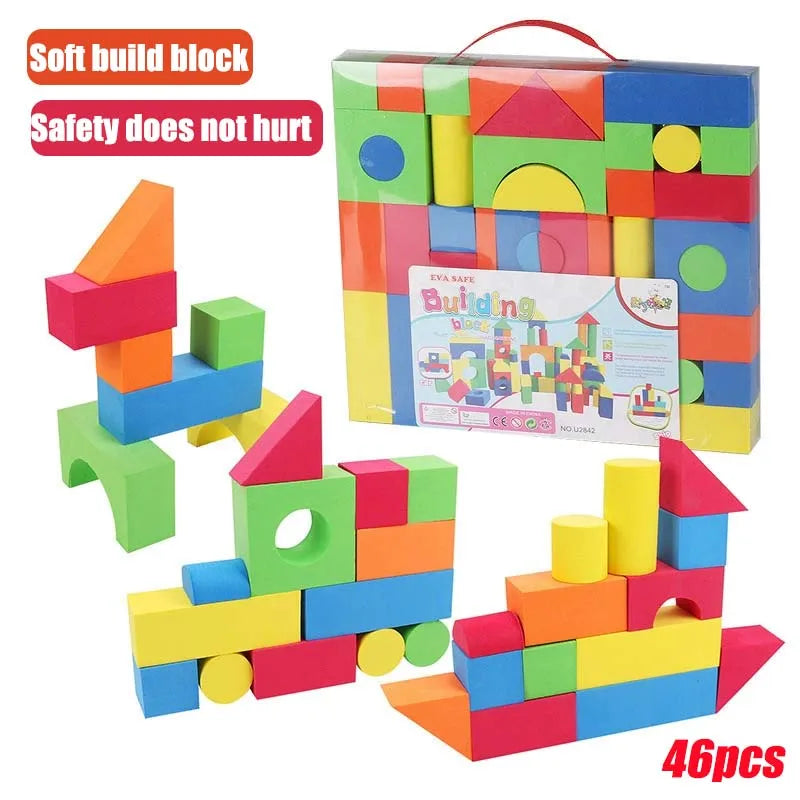 46PCS Soft EVA Building Blocks – Colorful Stackable STEM Educational Toy for Kids, Preschool Gifts for Boys and Girls