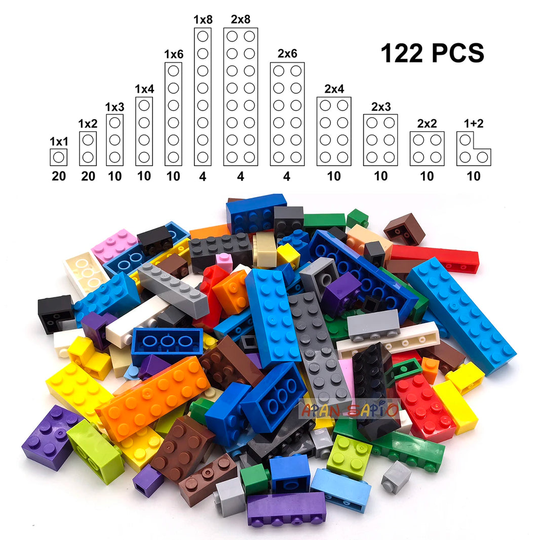 122PCS DIY Building Blocks Set – 12 Size Thick Figures, Creative Educational Plastic Bricks, Compatible with 3001 for Children