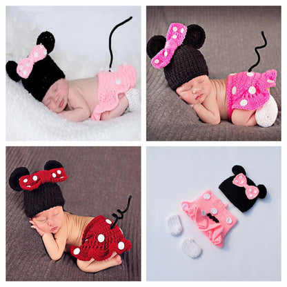 Baby Boy & Girl 3-Pack Minnie Knitted Handmade Photography Props – Newborn 0-3M Baby Clothing Costumes
