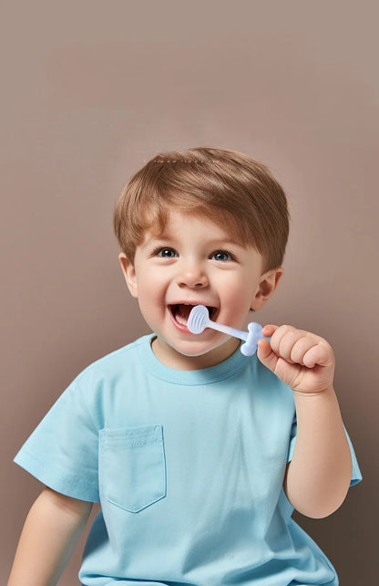 3D Stereo Three-Sided Toothbrush, Ultra Fine Soft Bristles, Kids Toothbrush with Tongue Scraper for Deep Oral Care