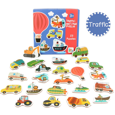 Children's Gifts, Kids Wooden Jigsaw Matching Puzzle, Baby Early Learning, Animal, Fruit & Traffic Educational Toy