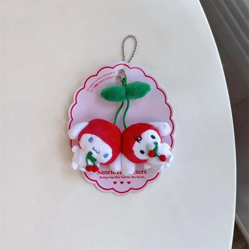 Sanrio Cherry Series Plush Doll Pendant, Hello Kitty Cinnamoroll Kuromi Pom Pom Purin Keychain Gift