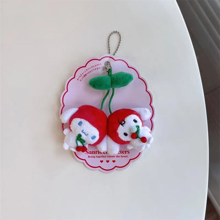 Sanrio Cherry Series Plush Doll Pendant, Hello Kitty Cinnamoroll Kuromi Pom Pom Purin Keychain Gift
