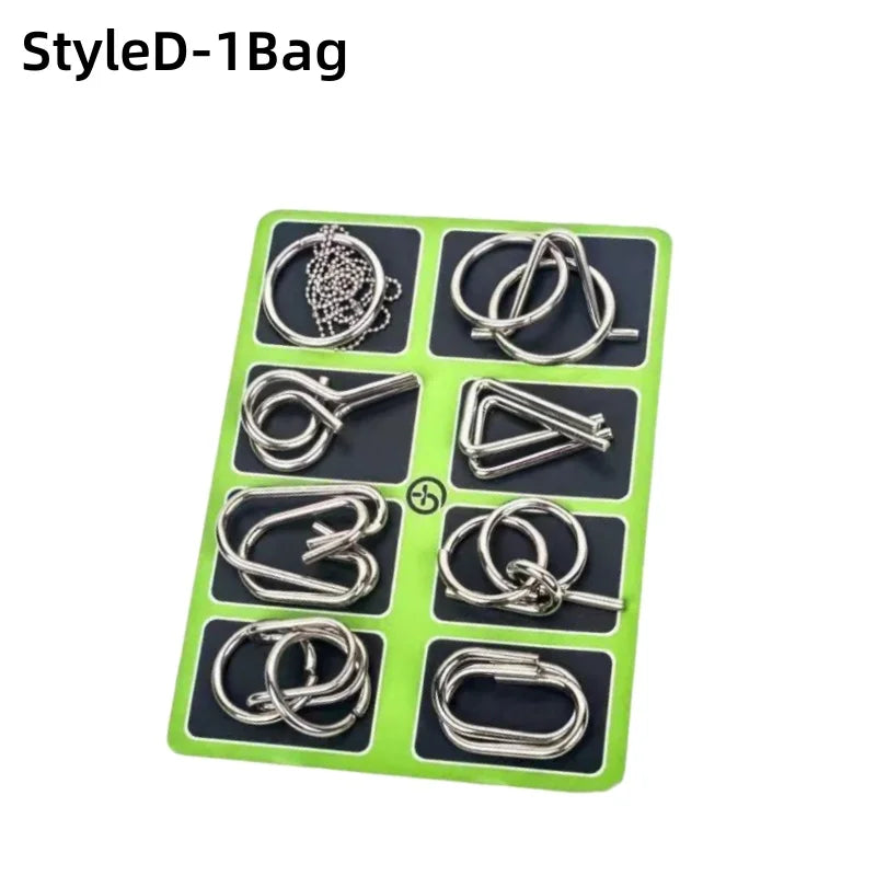 8Pcs/Set Metal Montessori Puzzle Wire - IQ Mind Brain Teaser - Interactive Game for Children & Adults - Educational Toy
