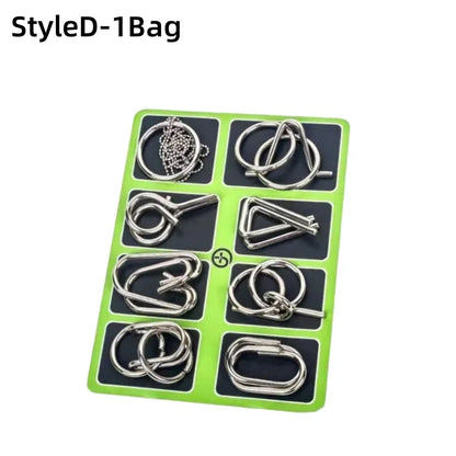8Pcs/Set Metal Montessori Puzzle Wire - IQ Mind Brain Teaser - Interactive Game for Children & Adults - Educational Toy