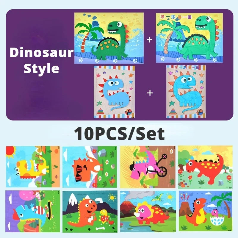 10Pcs 3D EVA Foam Sticker Puzzle Cartoon Animal Craft Toys for Kids – DIY Educational Drawing Game