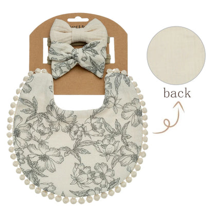 3-Piece Set – Baby Flower Bibs & Headbands, Bow Nylon Hairbands, Double-Side Saliva Towel & Feeding Burp Cloth for Boys & Girls - Kidzy Market