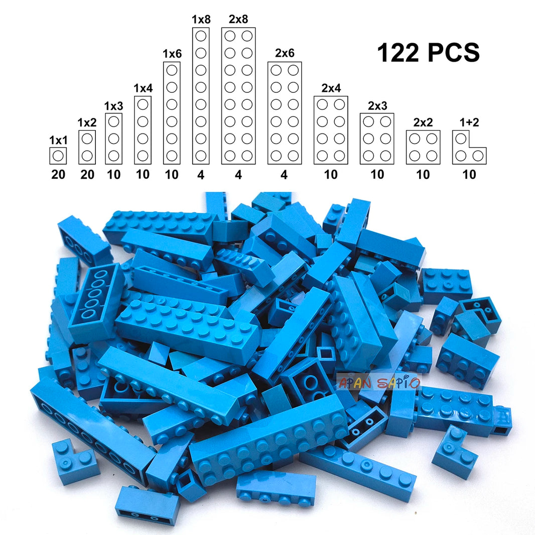 122PCS DIY Building Blocks Set – 12 Size Thick Figures, Creative Educational Plastic Bricks, Compatible with 3001 for Children