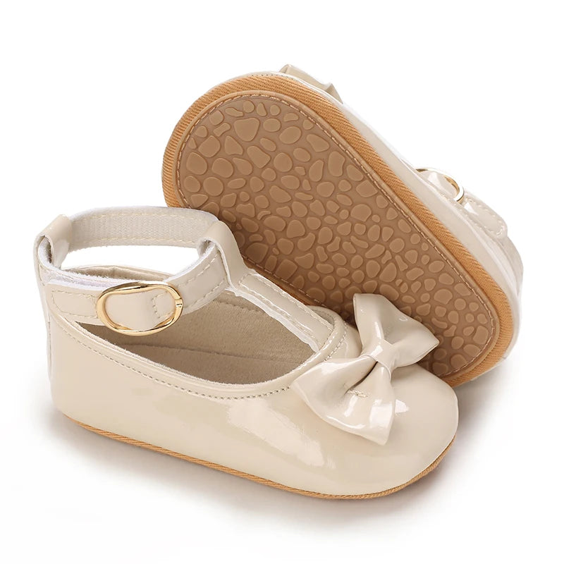 Khaki Baby Casual Shoes 0-18M Infant Toddler Bowknot Non-Slip Rubber Soft-Sole Flat PU First Walker Newborn Mary Janes